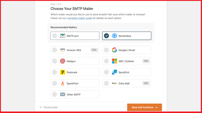 wp smtp choose smtp mailer